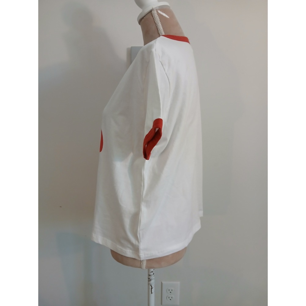 Nasty Gal Cherry Graphic Ringer Baby T-shirt White Red XL New Berry Sweet - Picture 3 of 9